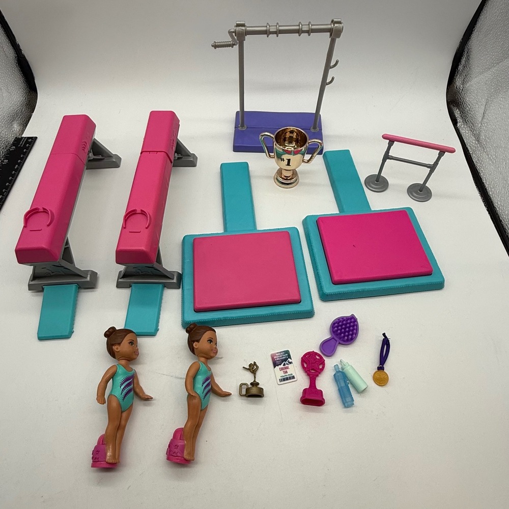 Mattel Barbie DMC37 Gymnastics Coach Chelsea Doll Playset Lot Balance Beam Bar